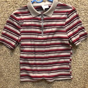Striped Zip Up Polo
